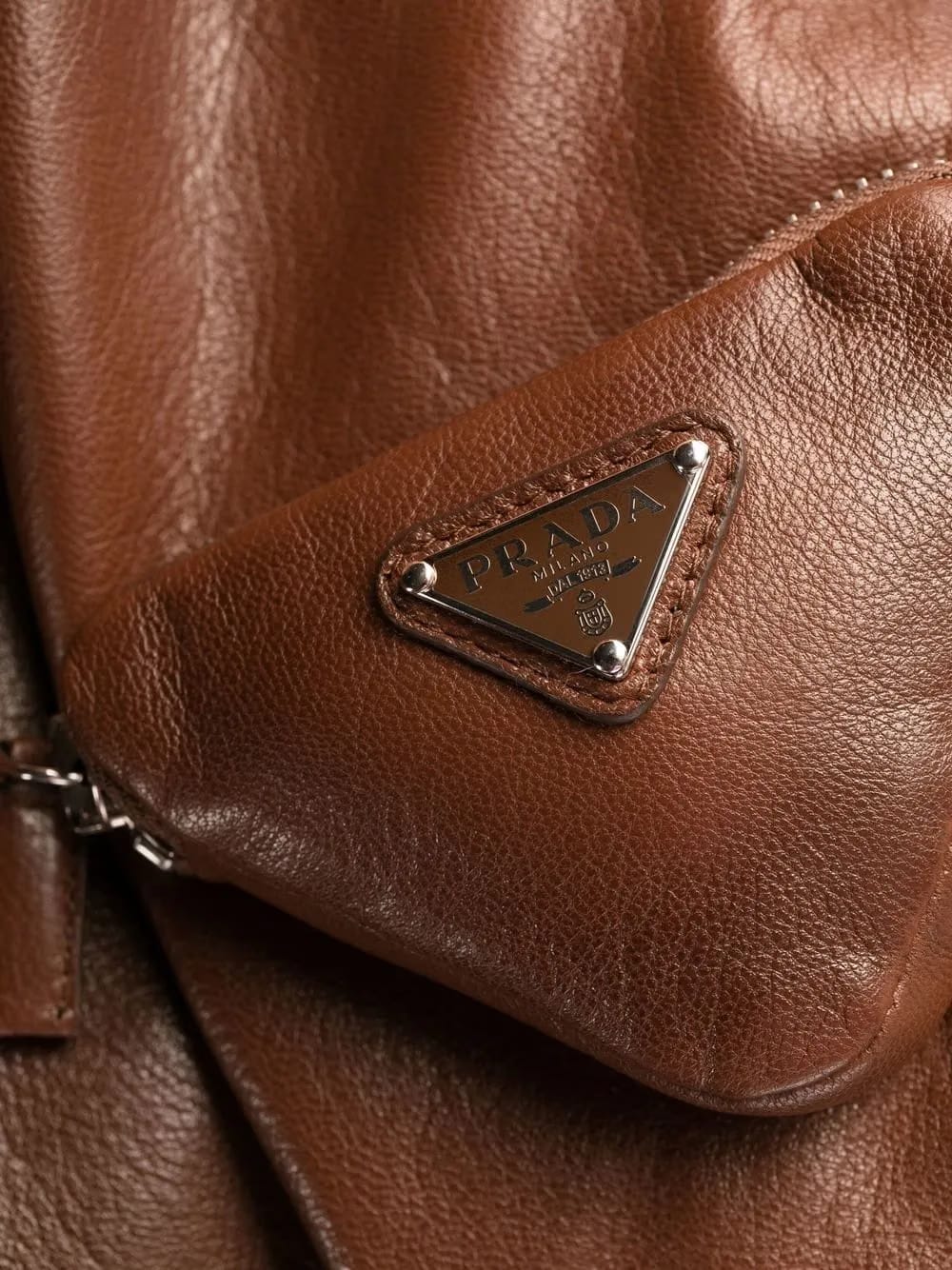 shearling-trim zip-up leather jacket