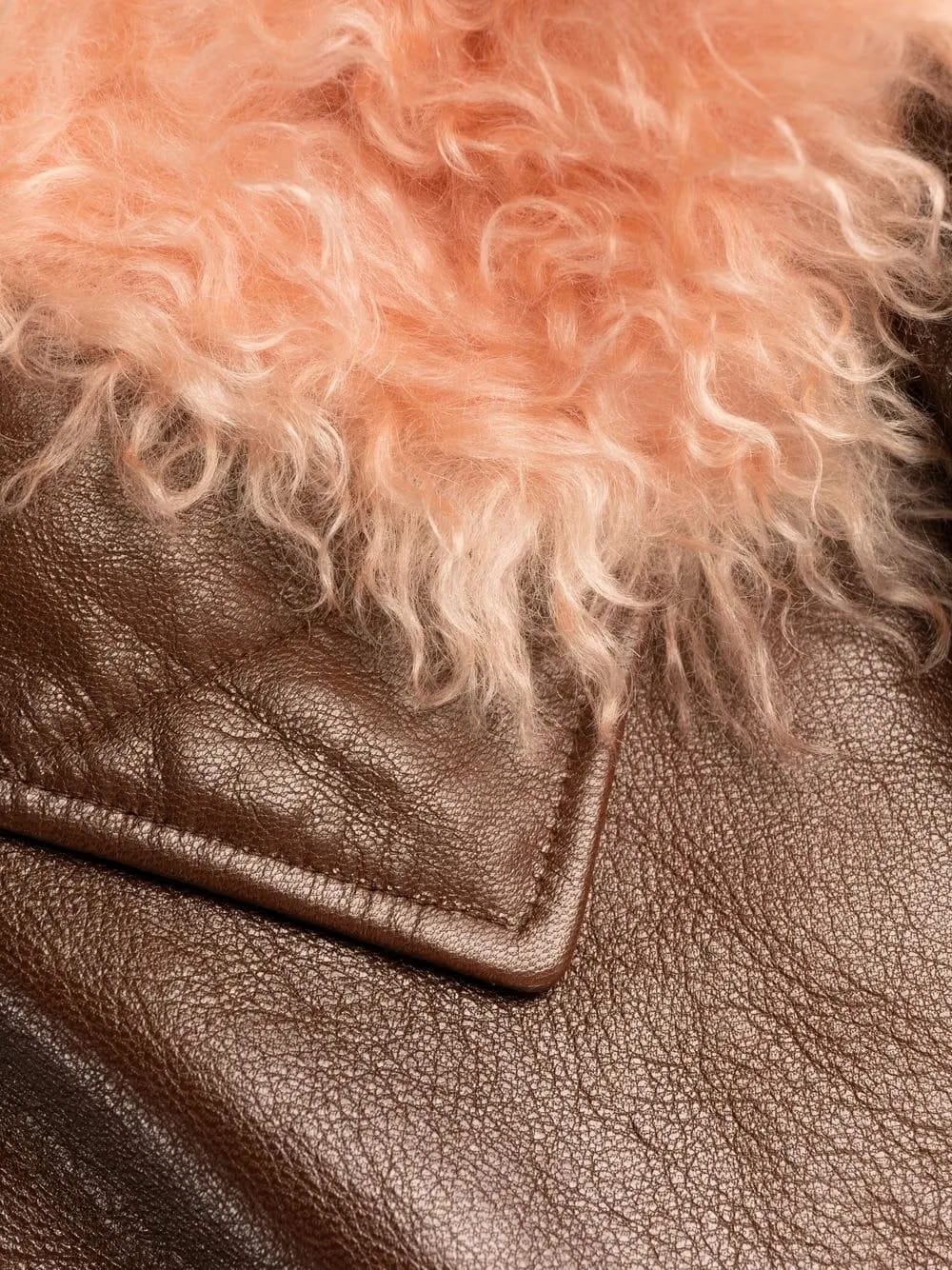 shearling-trim zip-up leather jacket