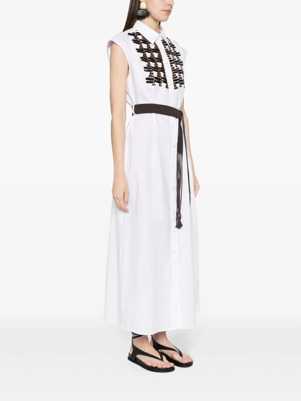 sequin-embellished sleeveless shirt dress