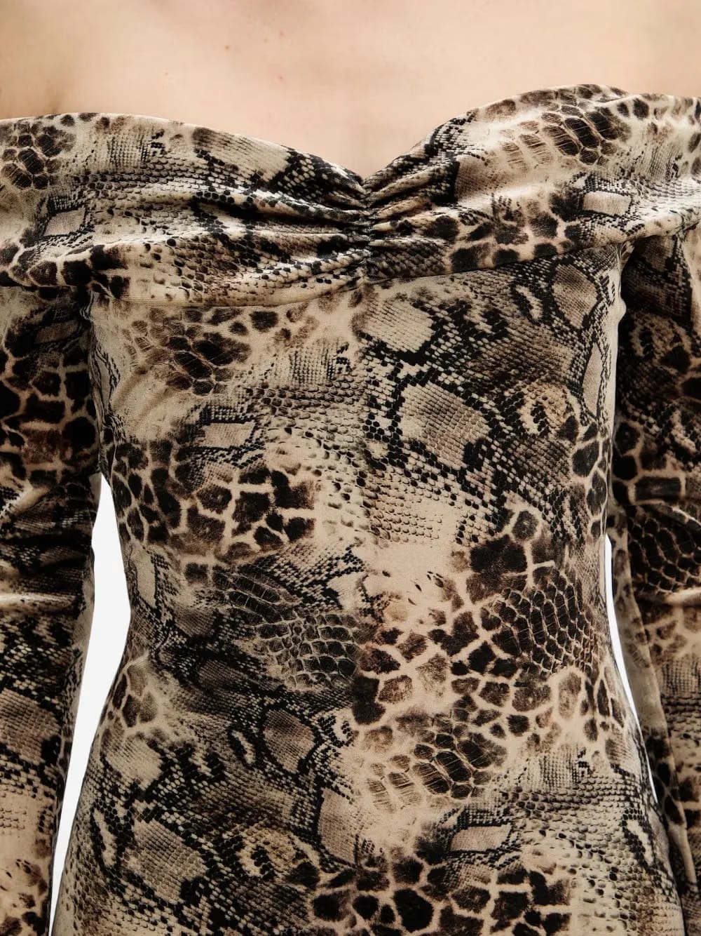 off-shoulder animal-print mini dress