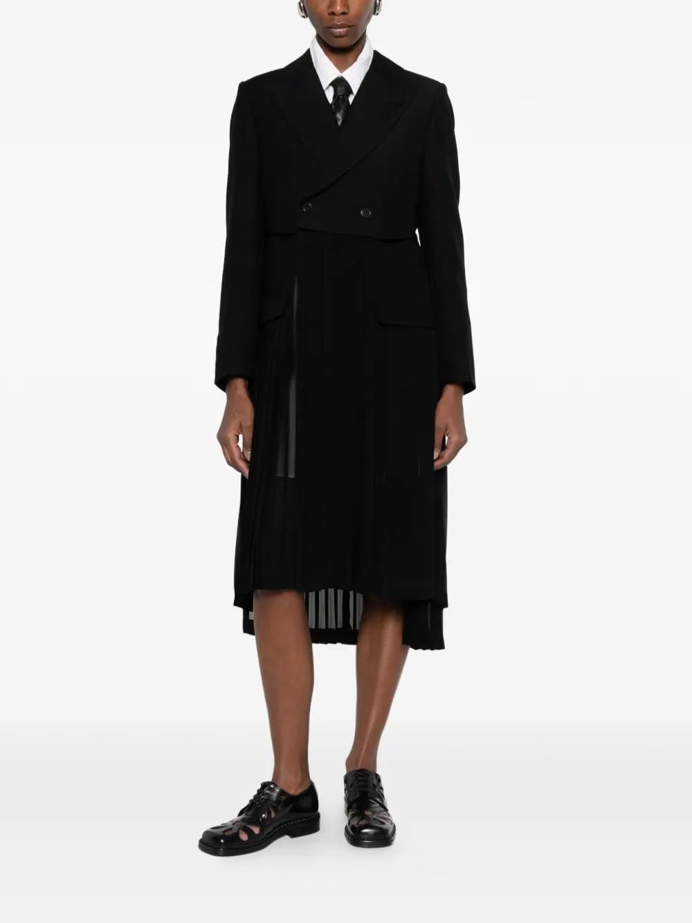 pleated blazer-style double-breasted coat