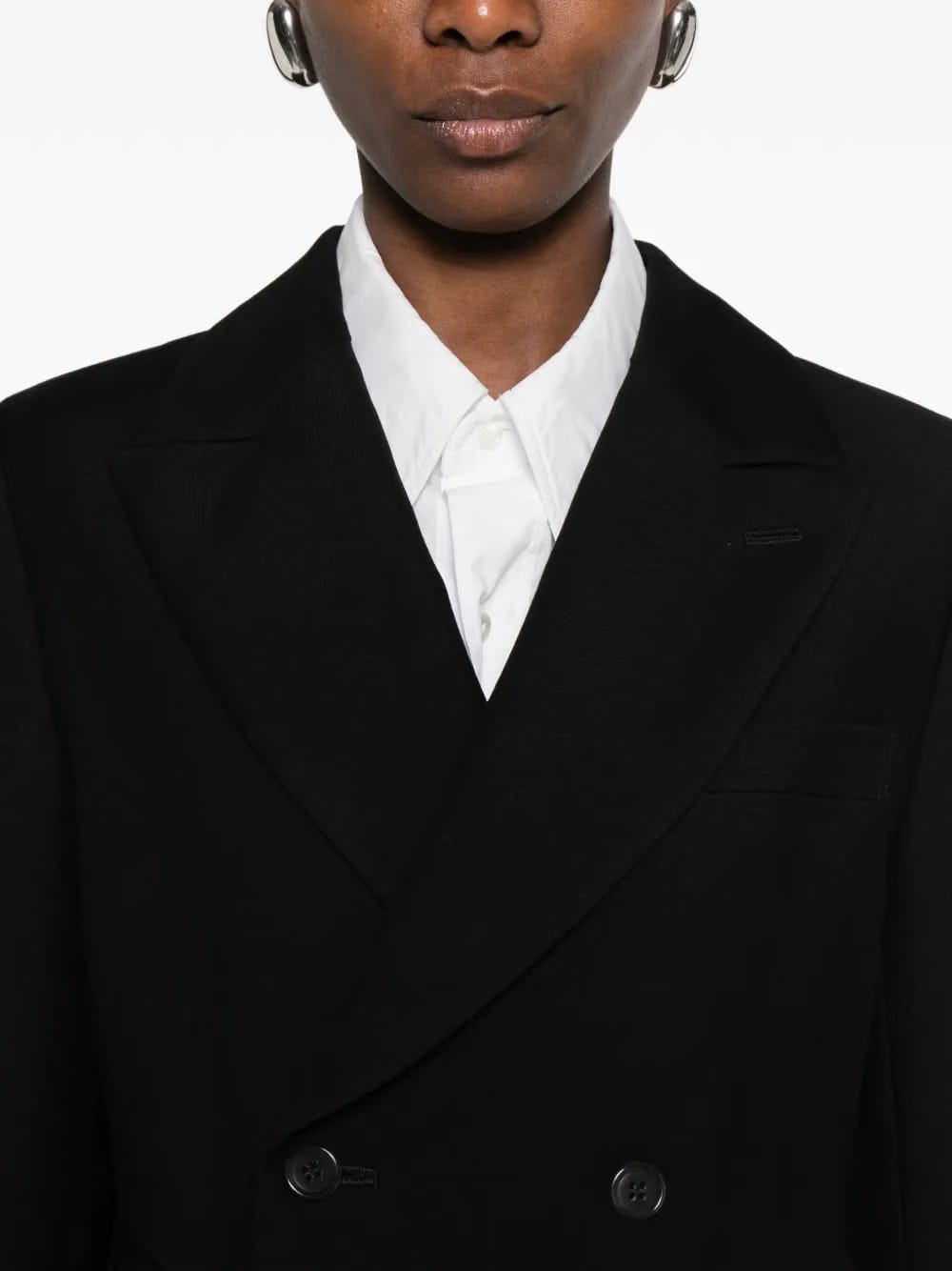 pleated blazer-style double-breasted coat