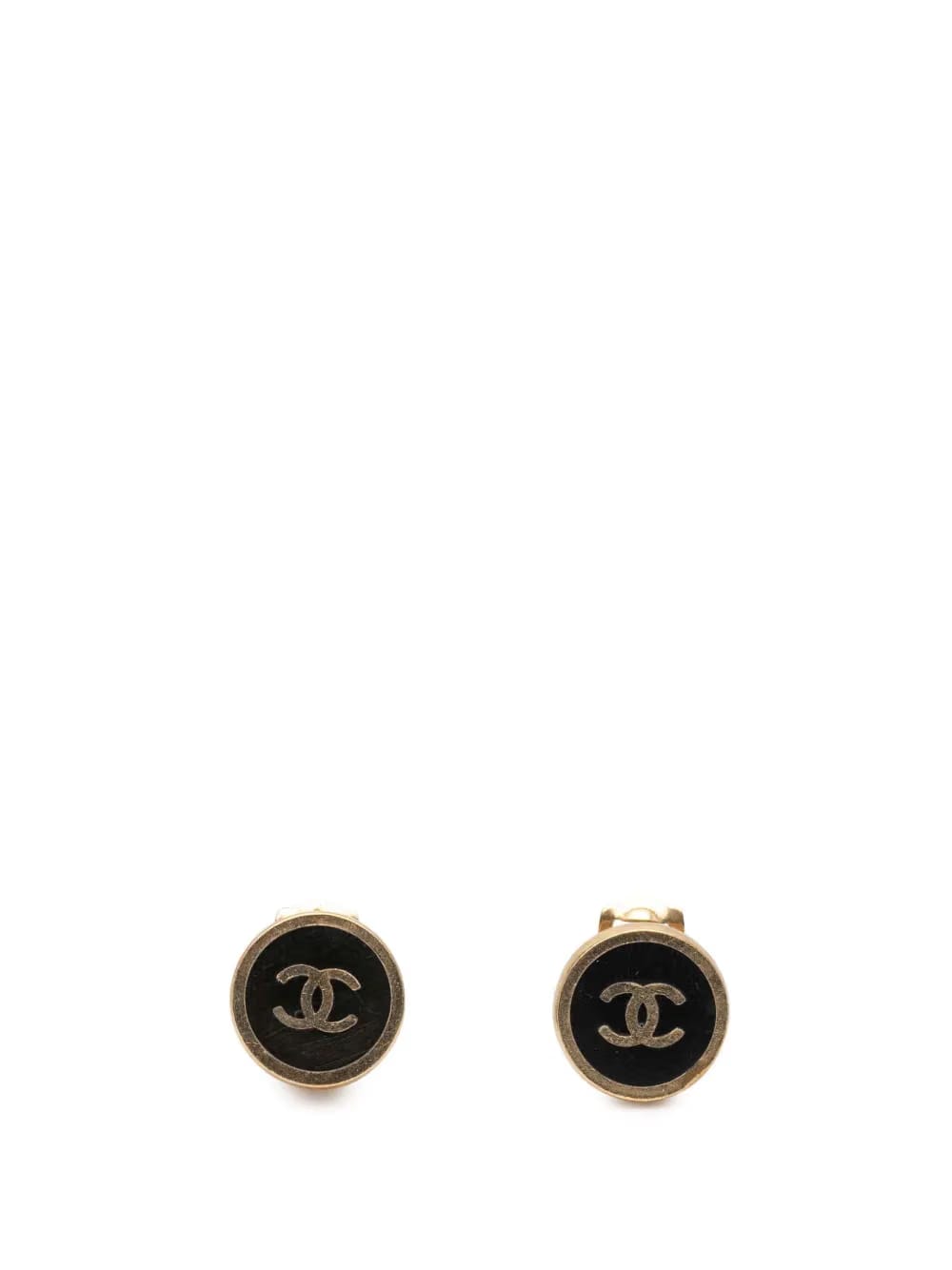 2000 Gold Plated and Enamel CC Round Button Clip On Earrings costume earrings