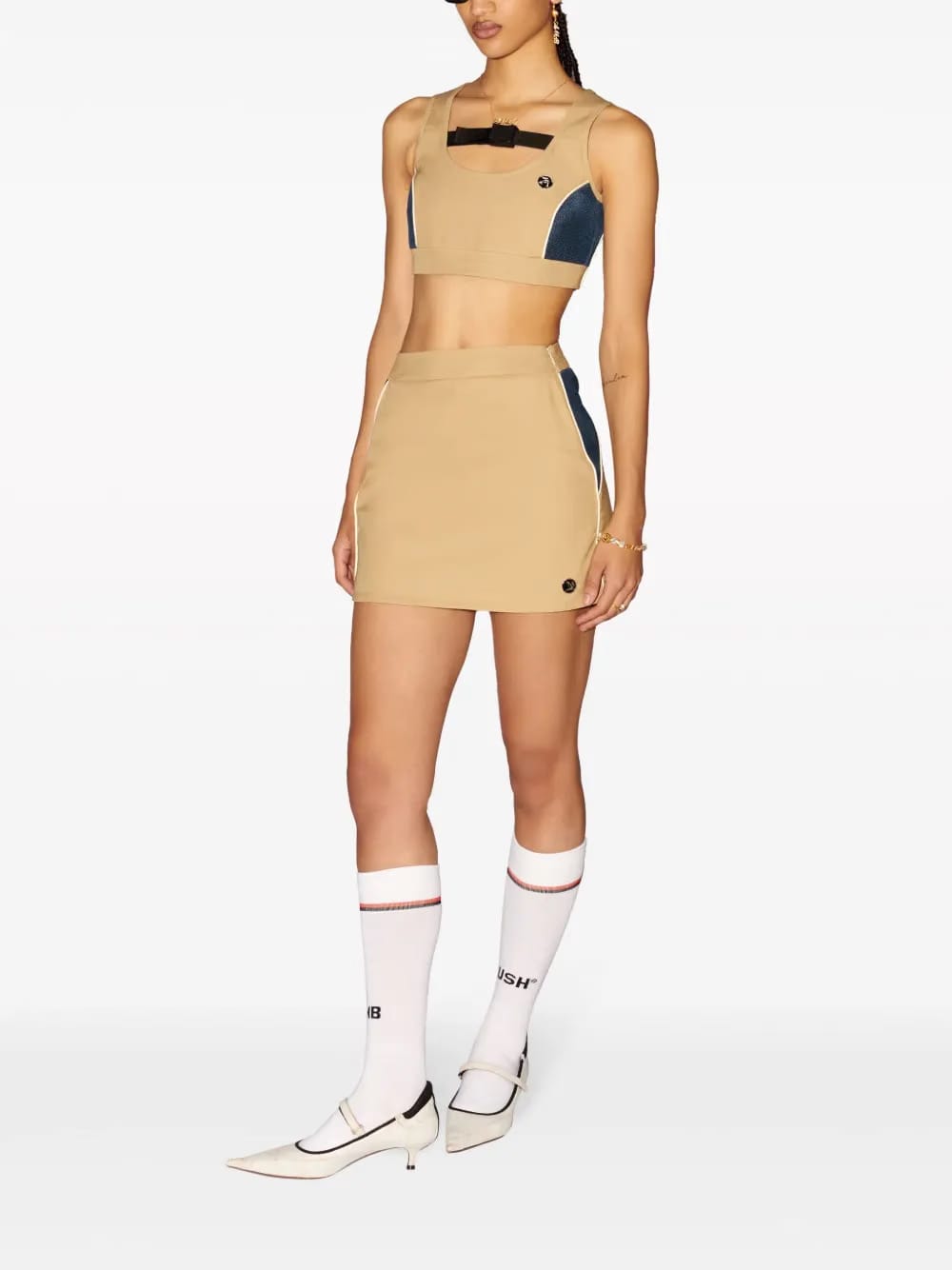 mesh-panelled cotton miniskirt