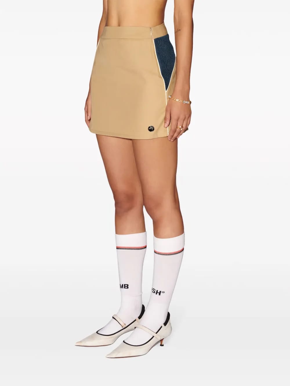 mesh-panelled cotton miniskirt