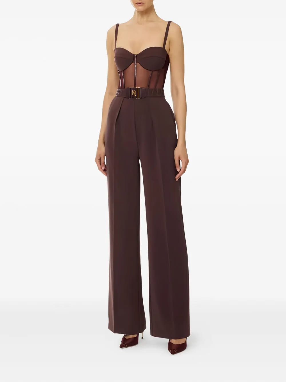 tulle-detail belted jumpsuit