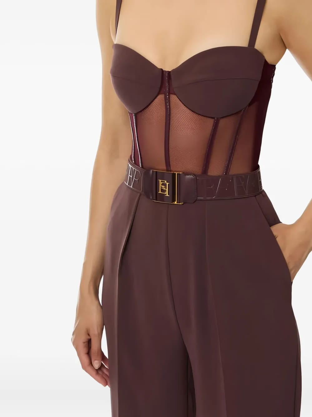 tulle-detail belted jumpsuit