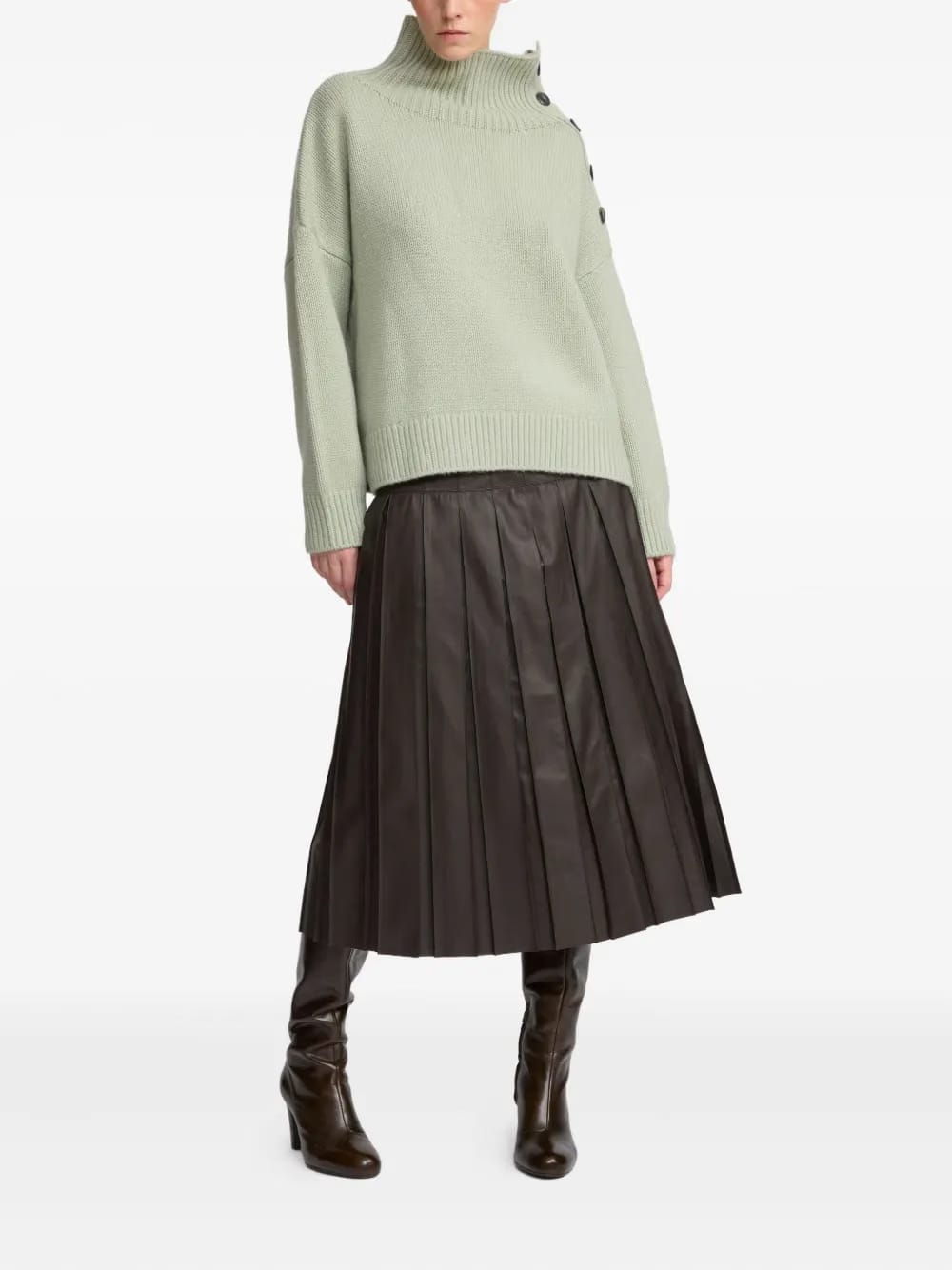high-neck button-detail sweater