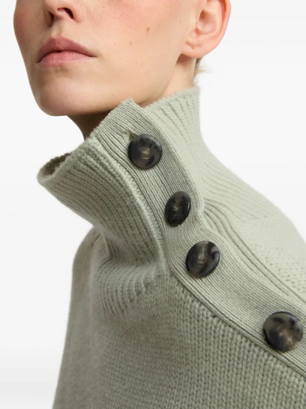 high-neck button-detail sweater