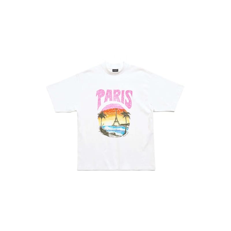 Balenciaga Paris Tropical T-Shirt Medium Fit White/Pink