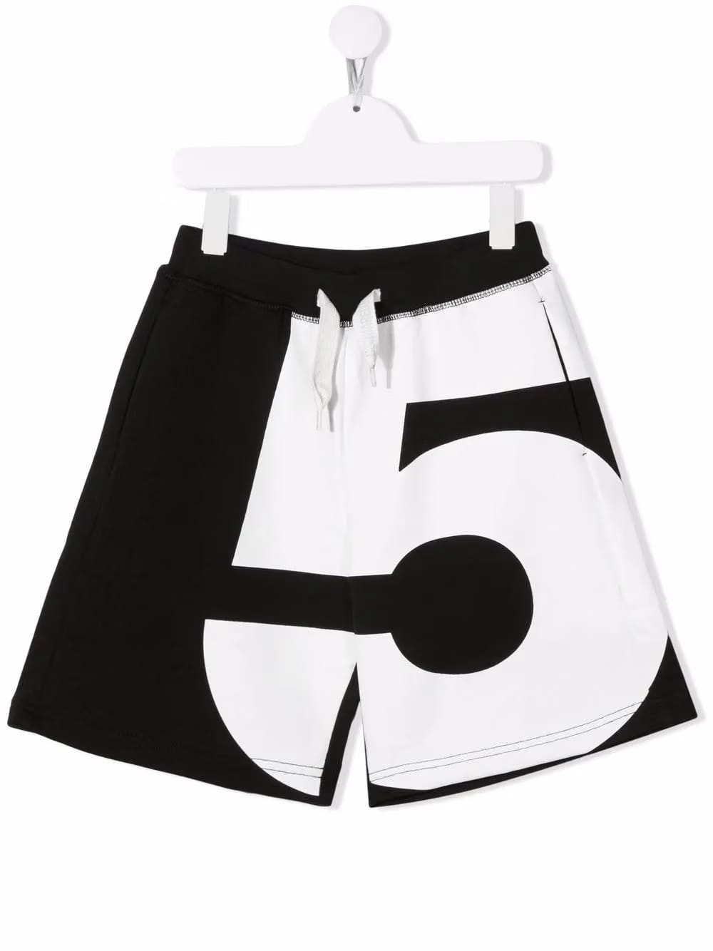 number-print track shorts