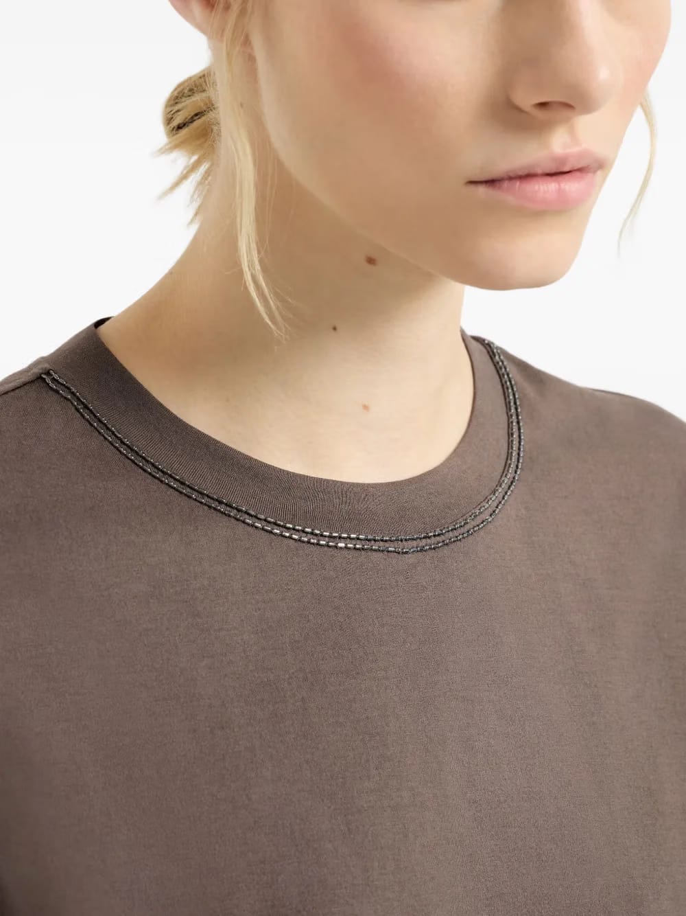 Monili-trim cotton T-Shirt