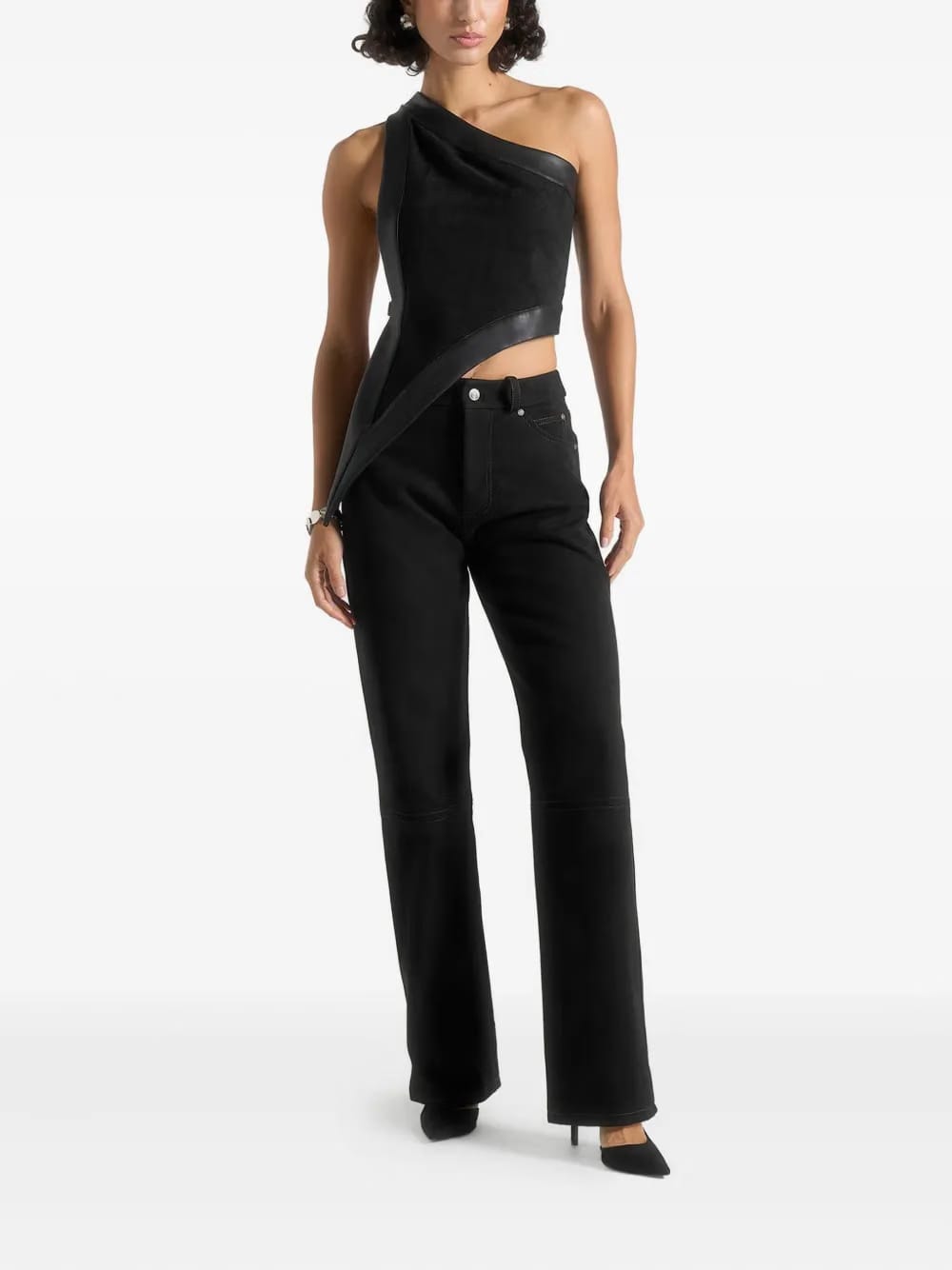 Kalie suede-effect black boyfriend jeans