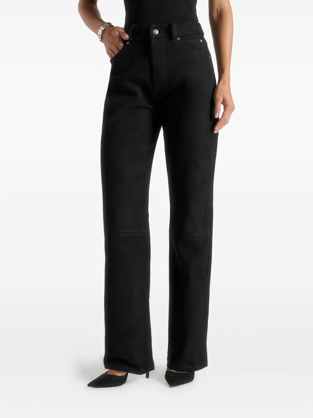 Kalie suede-effect black boyfriend jeans