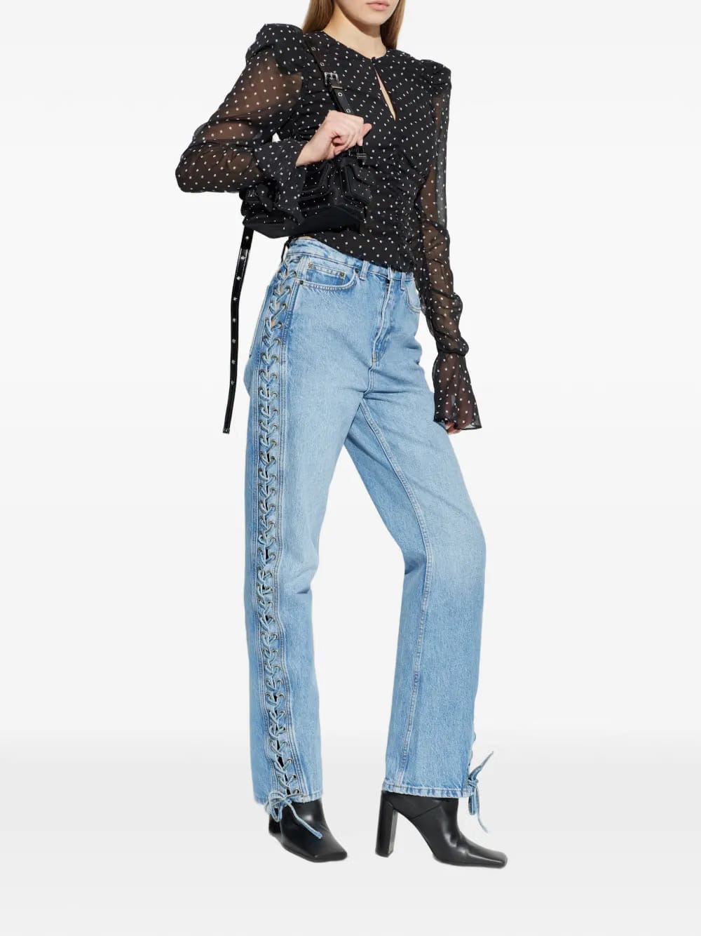 polka-dot ruched blouse
