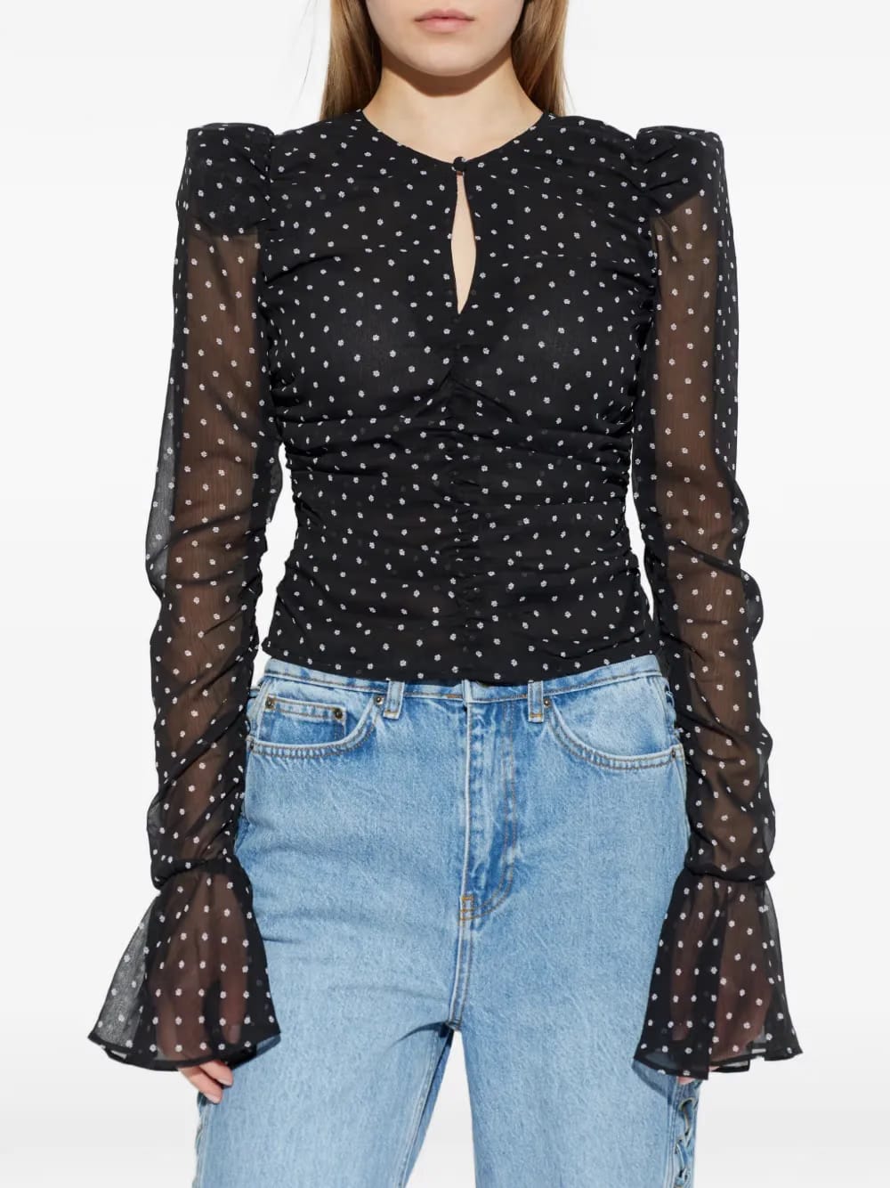 polka-dot ruched blouse