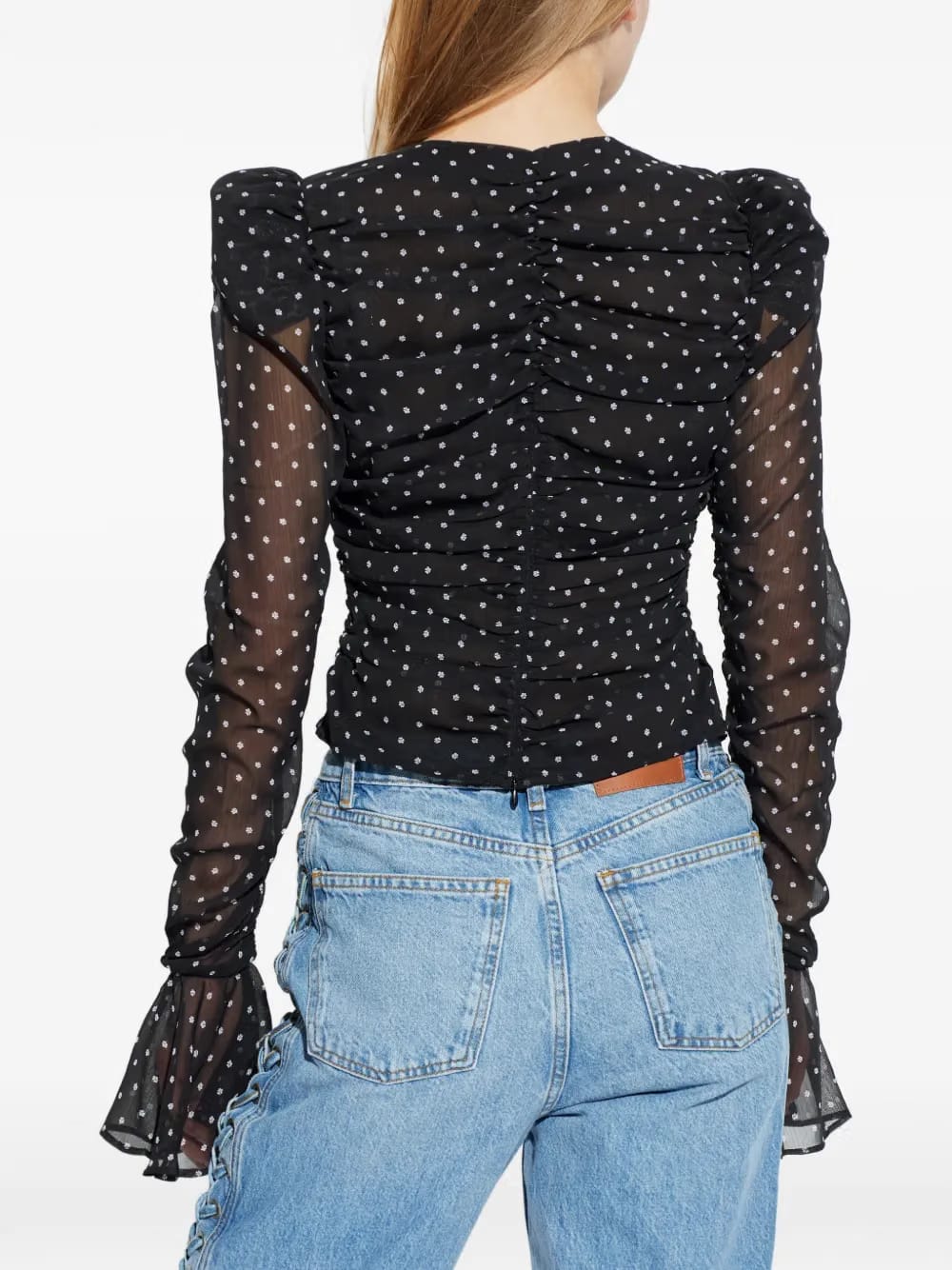 polka-dot ruched blouse