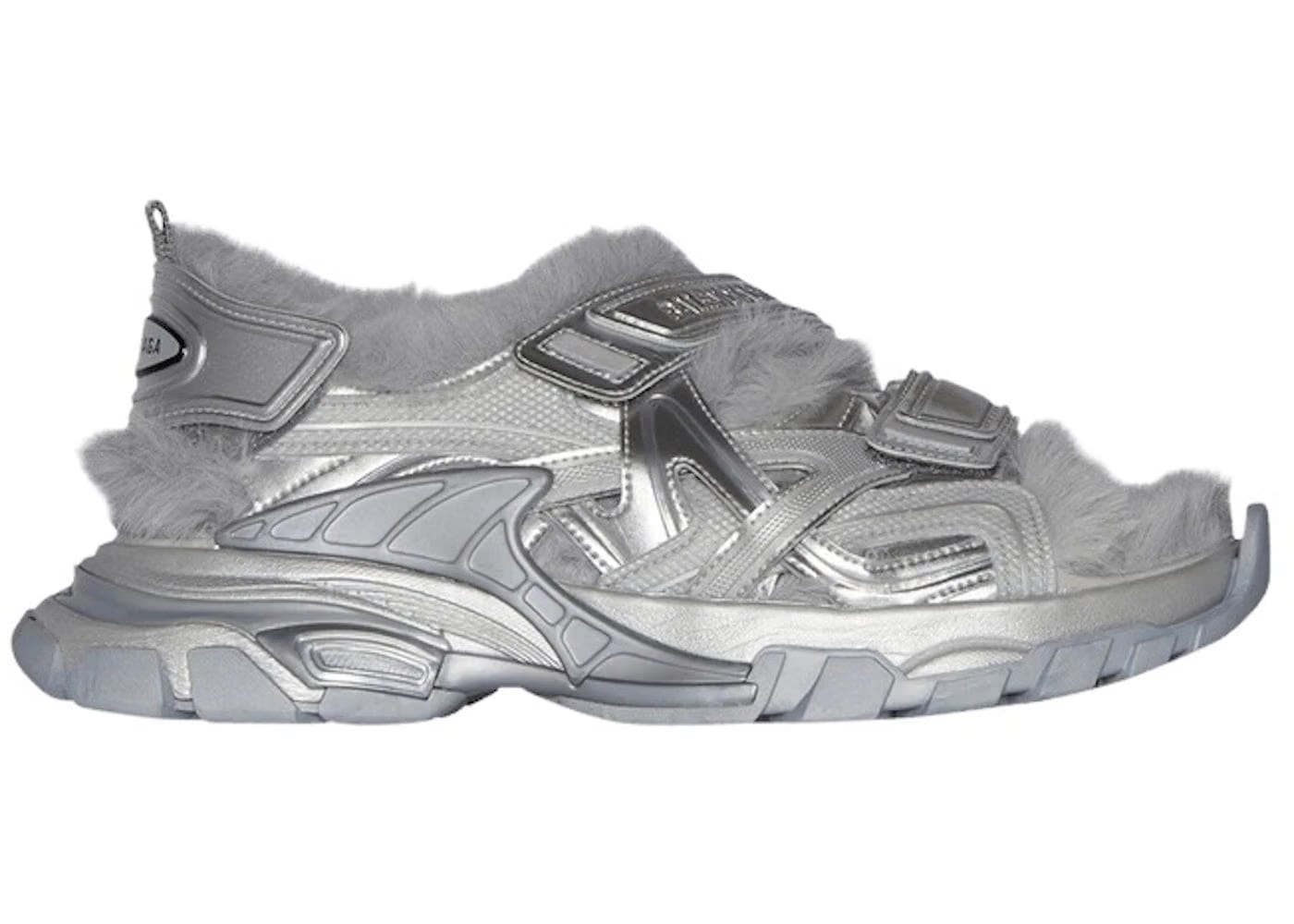 Balenciaga Track Sandals Faux Fur Grey Metallic