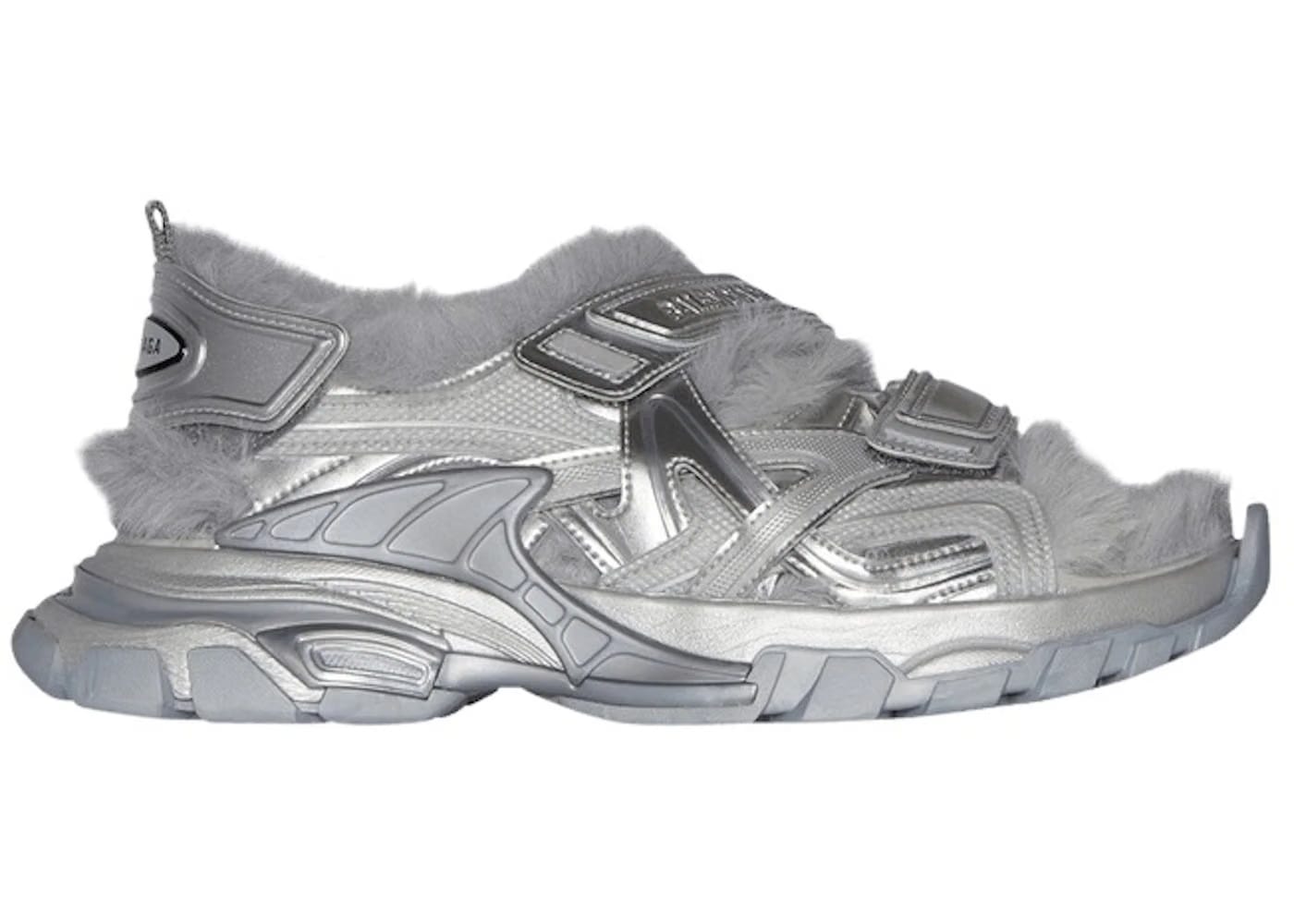 Balenciaga Track Sandals Faux Fur Grey Metallic