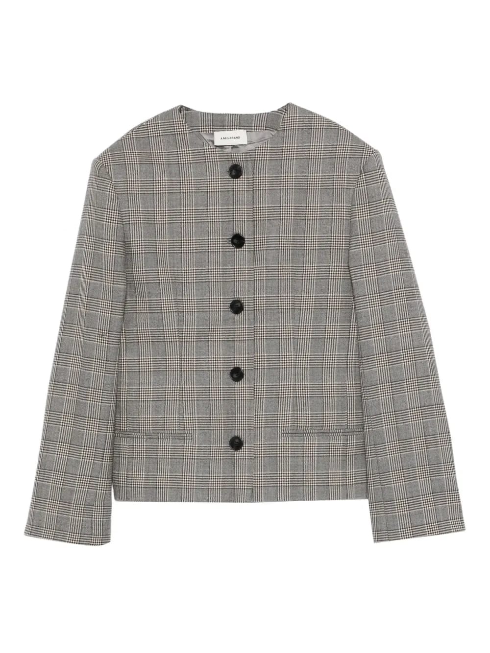 check-pattern button-fastening jacket
