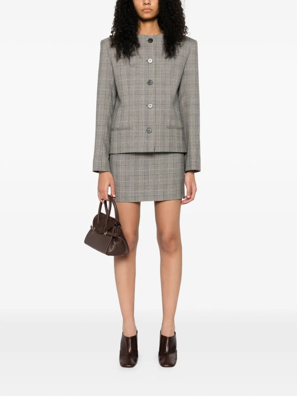 check-pattern button-fastening jacket