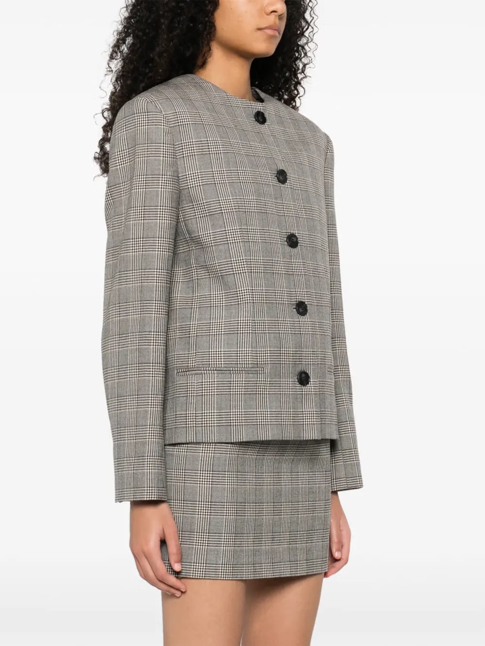 check-pattern button-fastening jacket