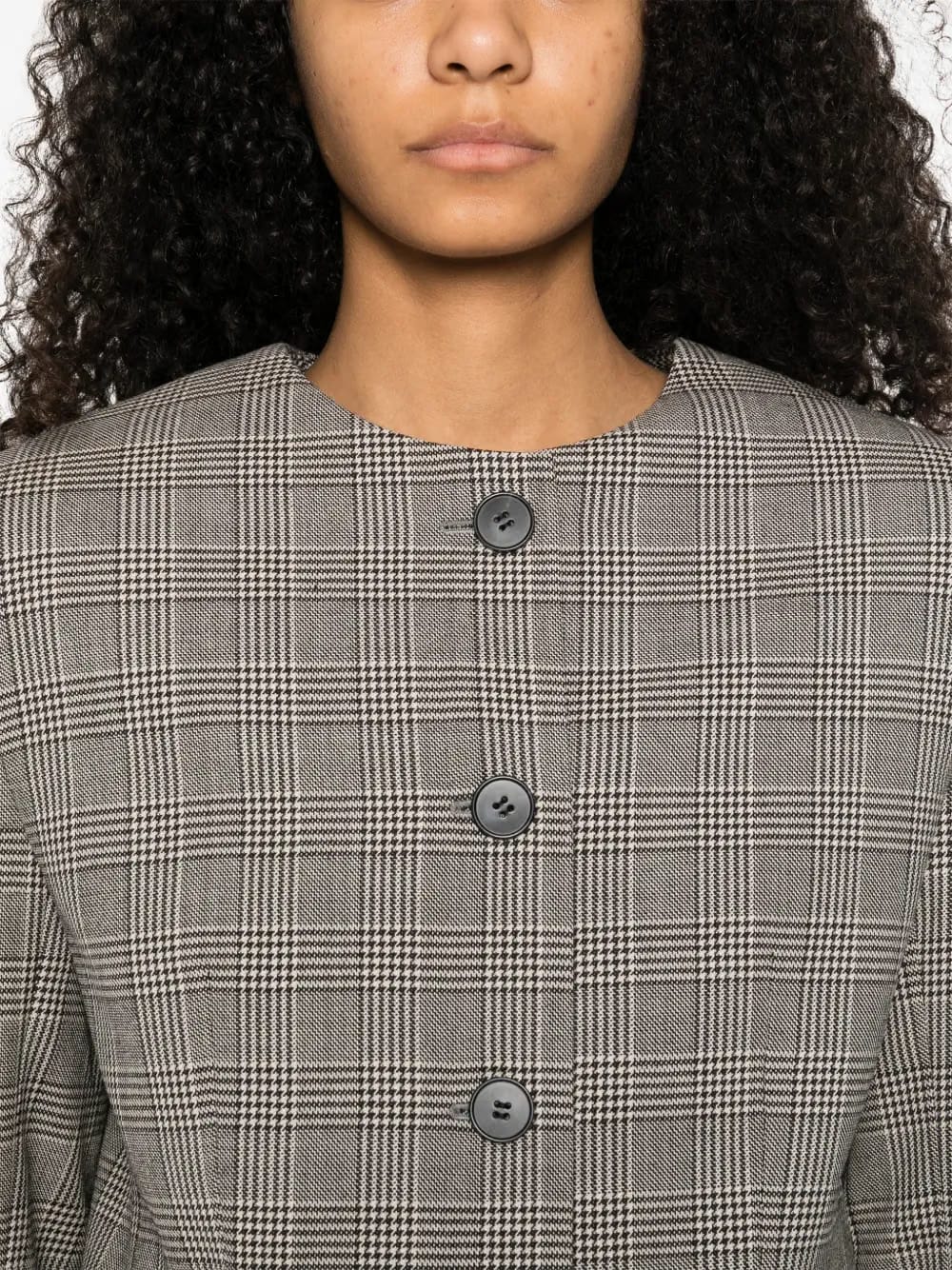 check-pattern button-fastening jacket