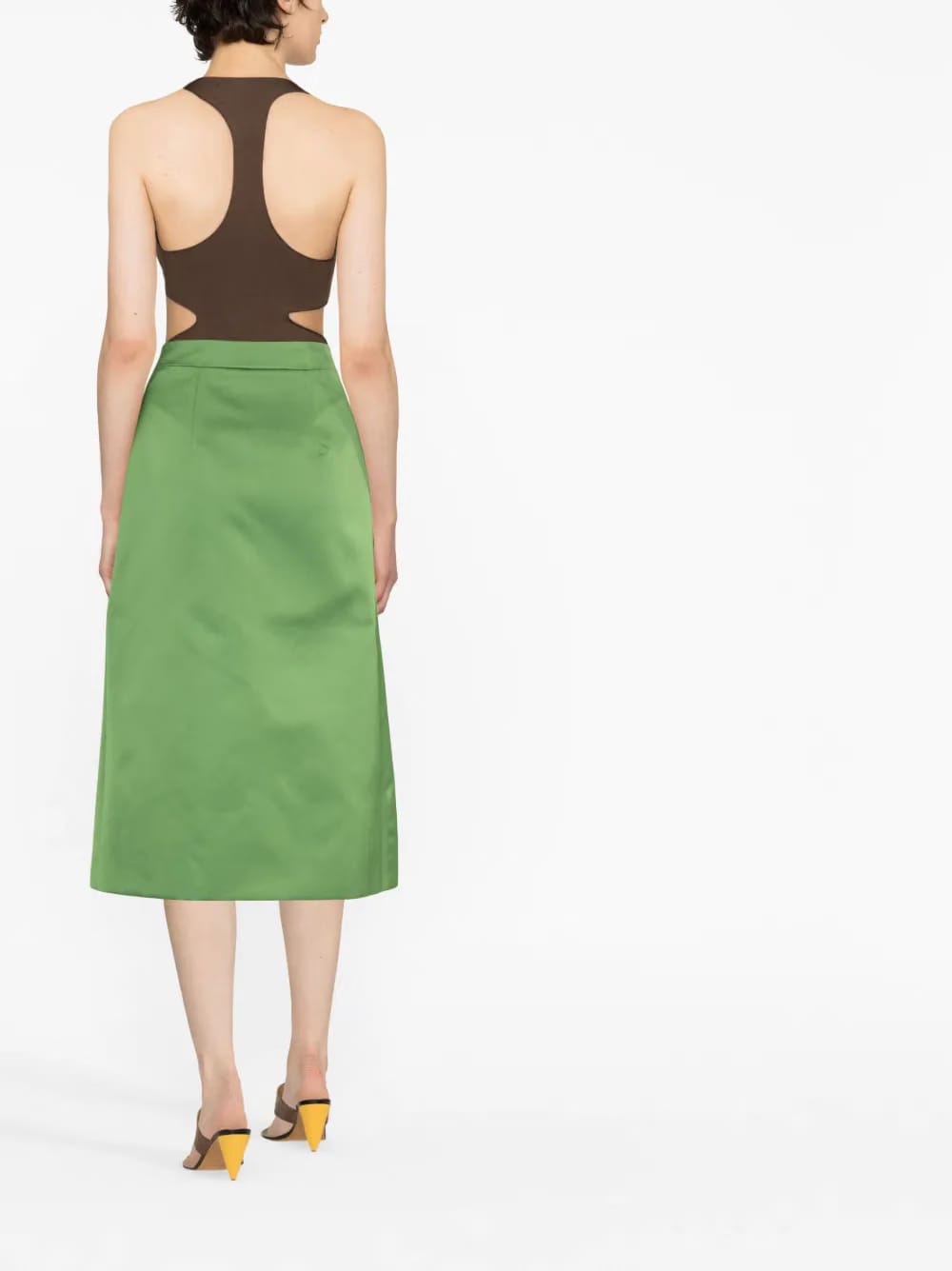 pleat-detail satin midi skirt