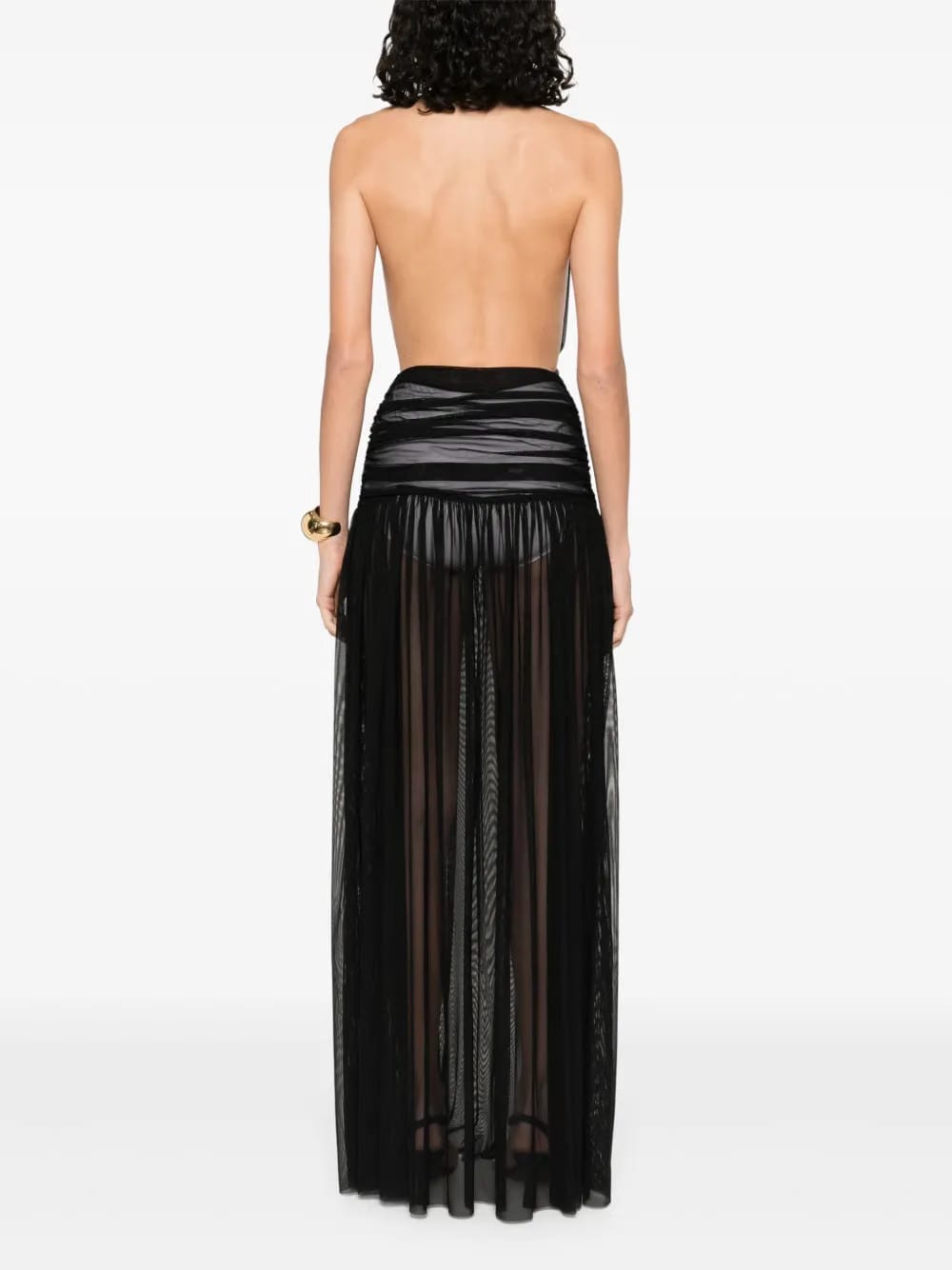halterneck shirred maxi dress