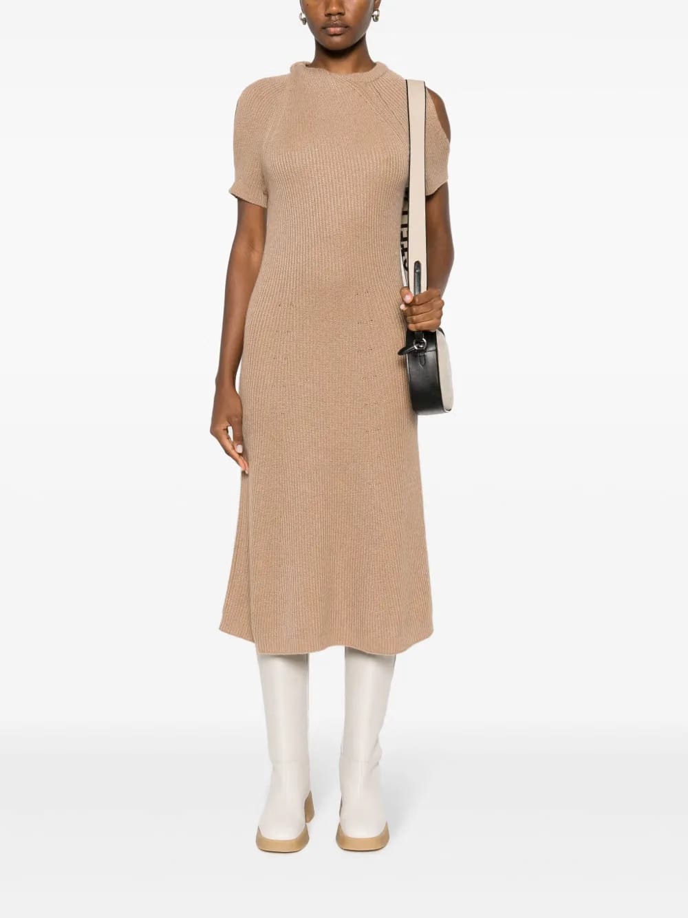 short-sleeve ribbed-knit midi dress