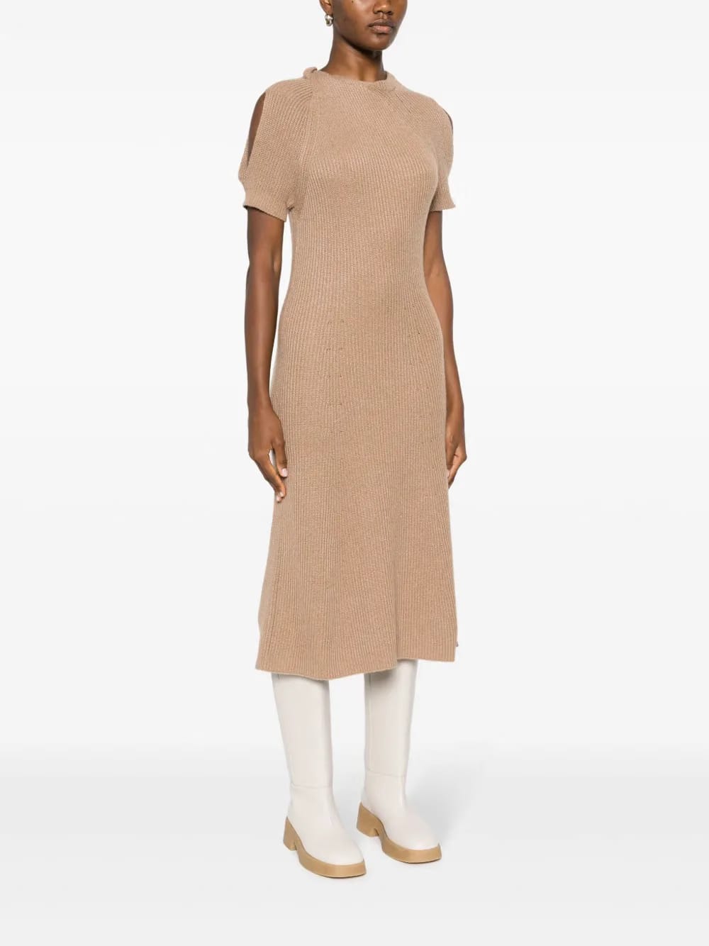 short-sleeve ribbed-knit midi dress