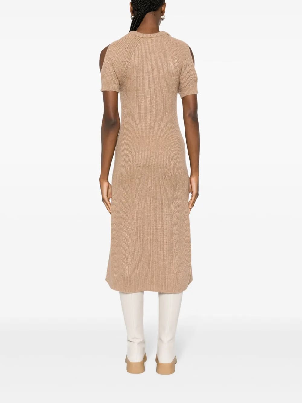 short-sleeve ribbed-knit midi dress