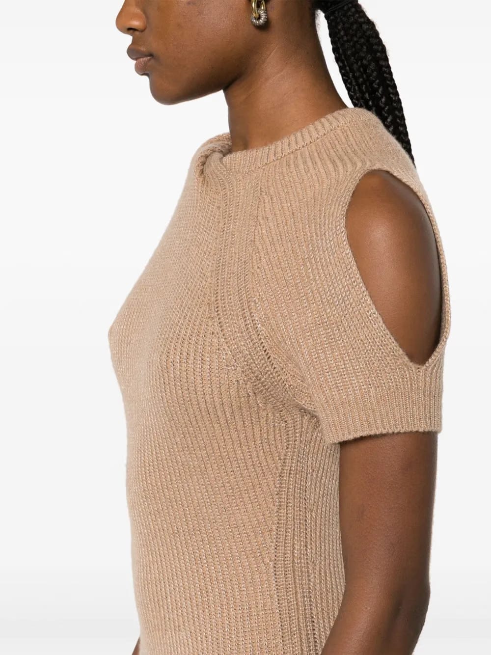 short-sleeve ribbed-knit midi dress