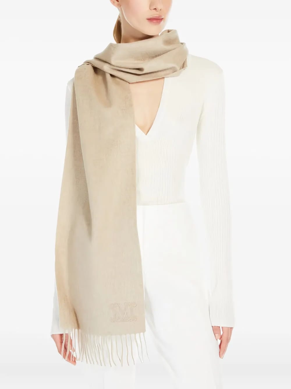 embroidered-logo fringed scarf