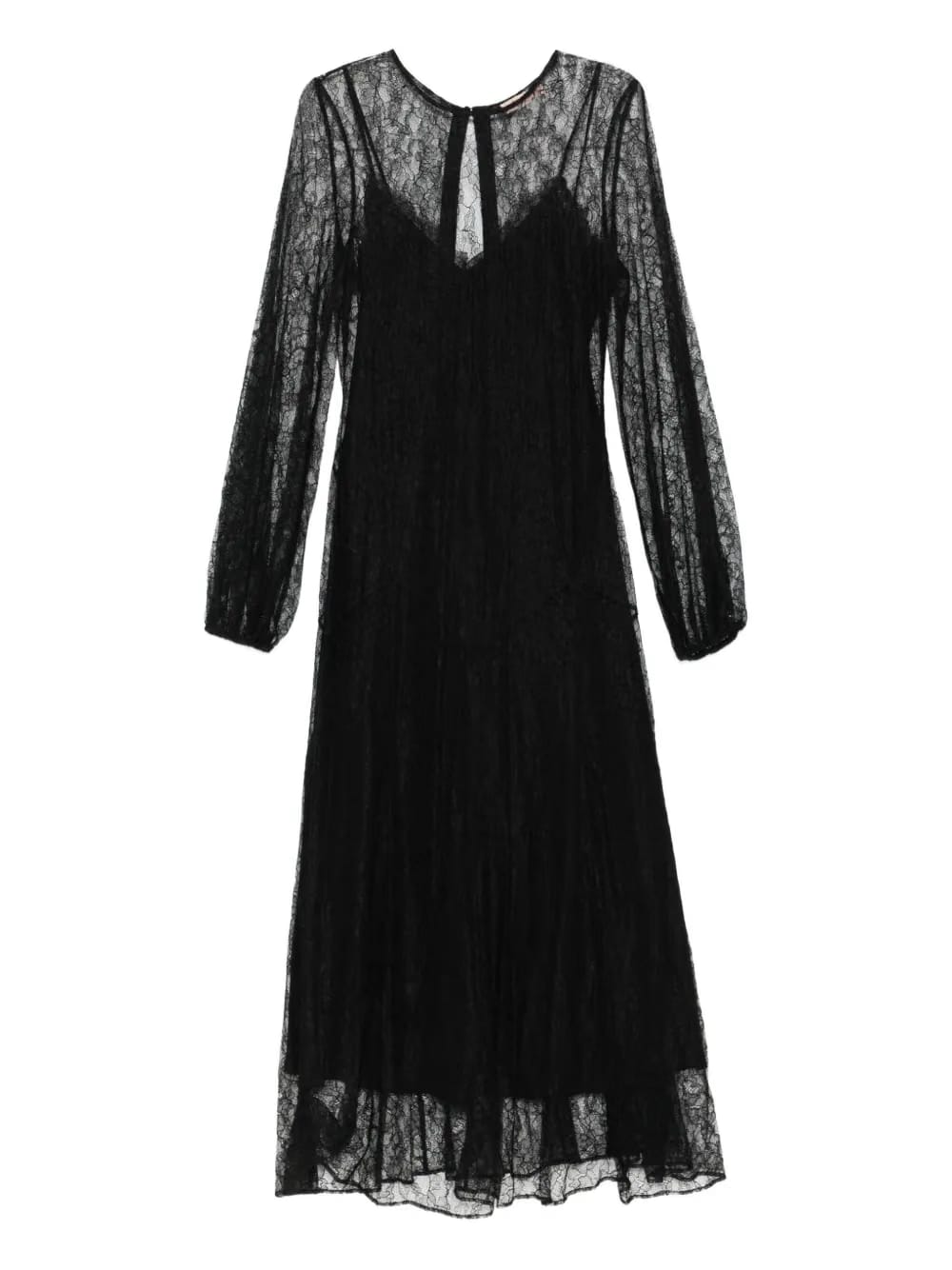 lace-overlay long-sleeved dress