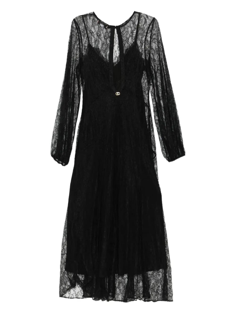 lace-overlay long-sleeved dress