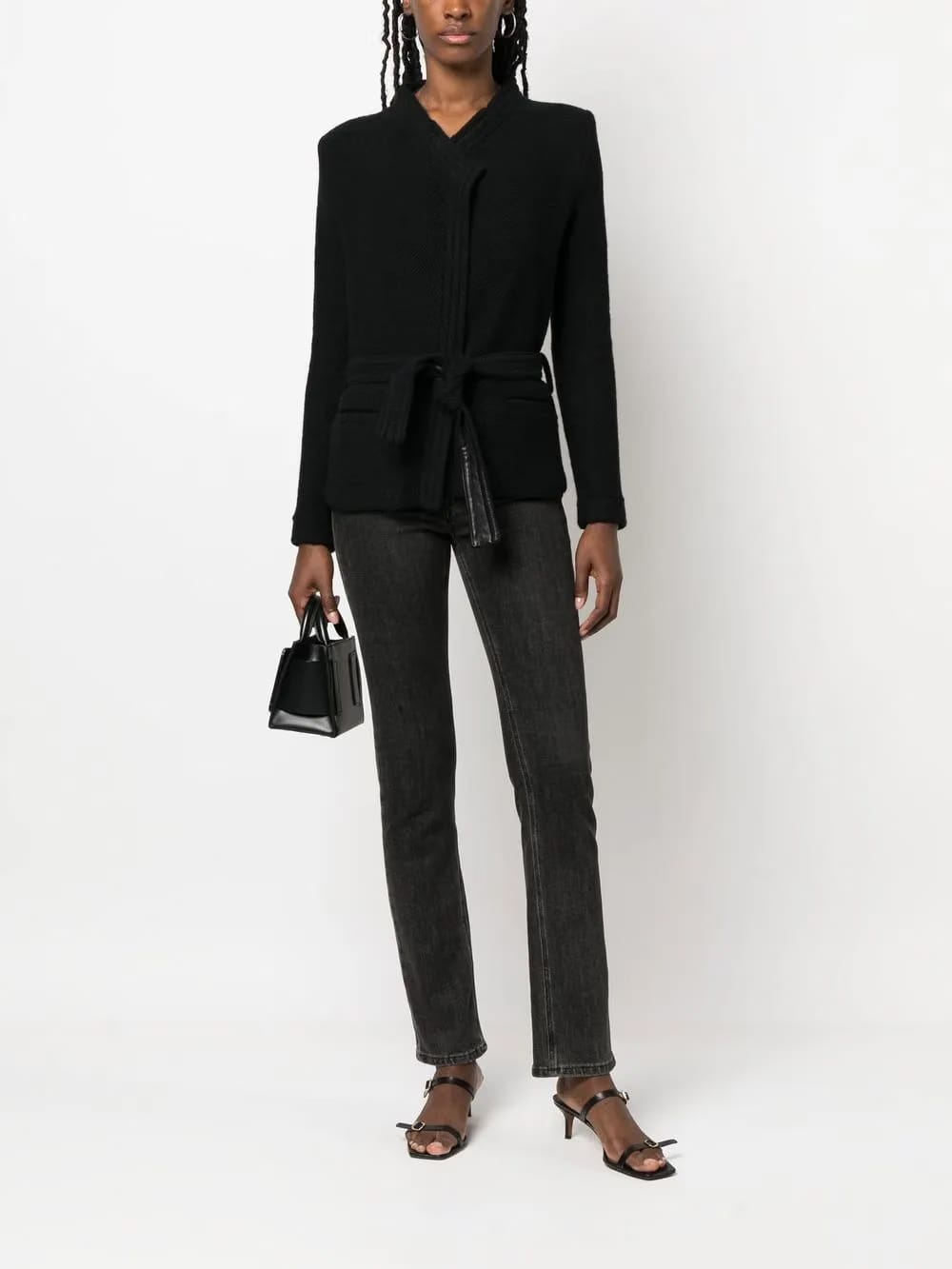 embossed-finish belted jacket