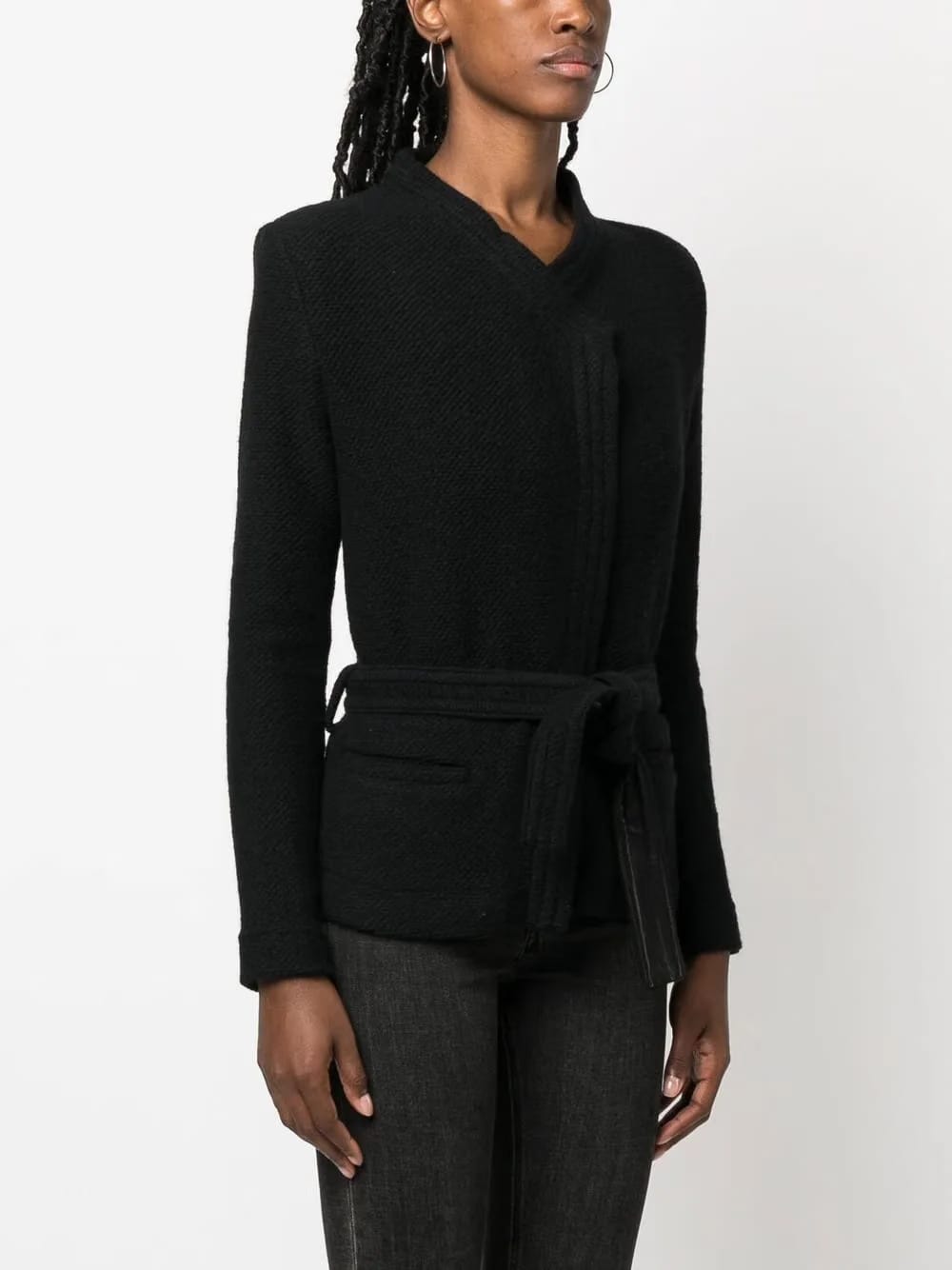 embossed-finish belted jacket
