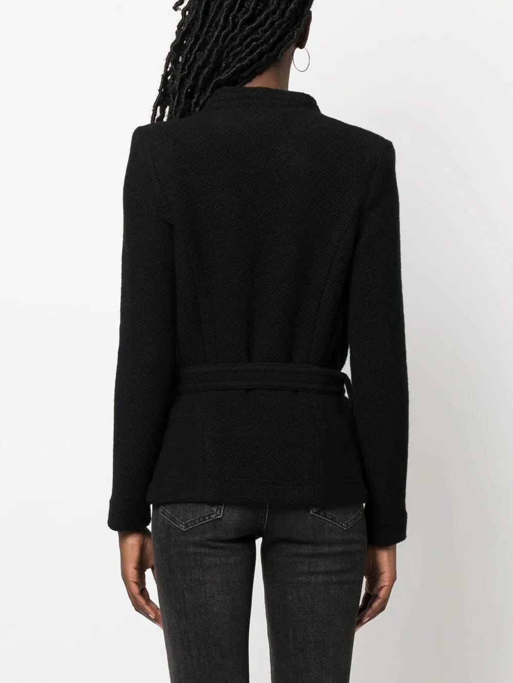 embossed-finish belted jacket