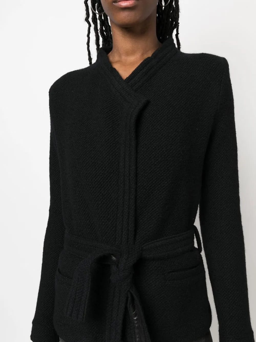 embossed-finish belted jacket
