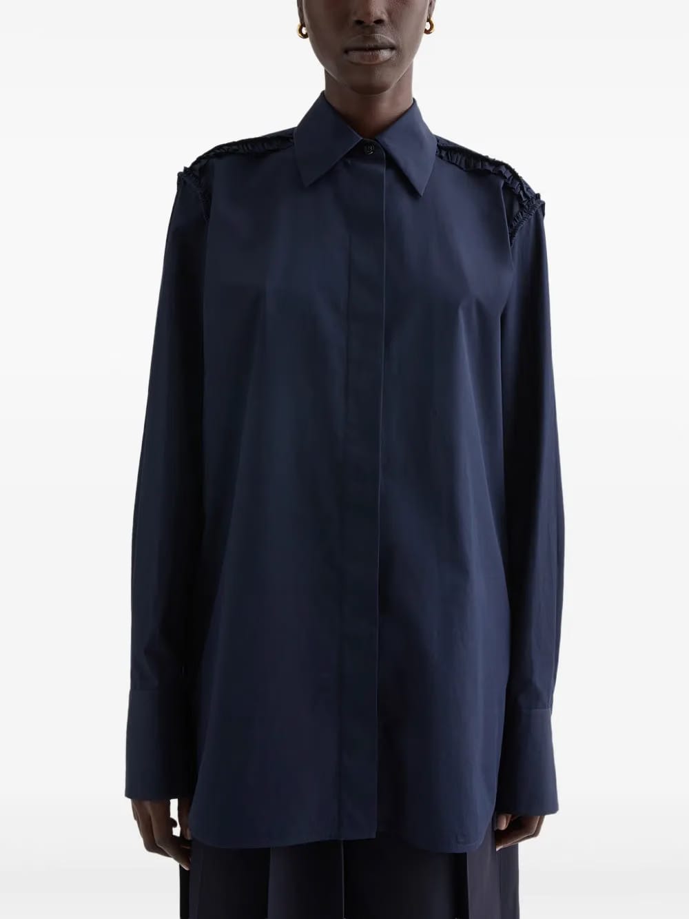 ruffled-detail cotton-poplin shirt