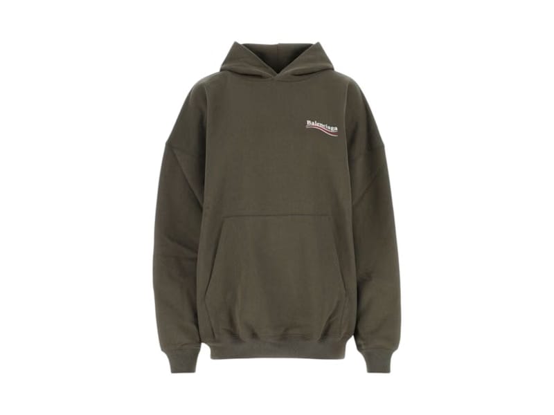 Balenciaga Campaign Logo Embroidered Oversized Hoodie Military Green