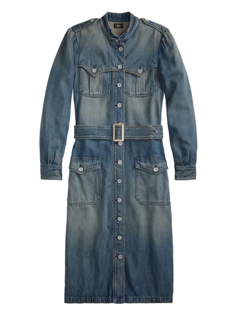 buttoned belted denim dress