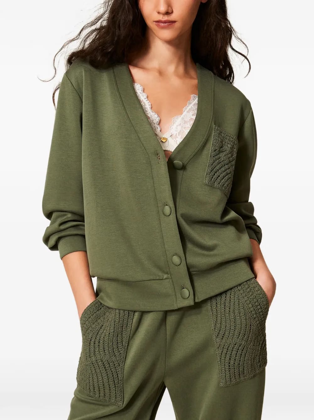 crochet-detail cardigan
