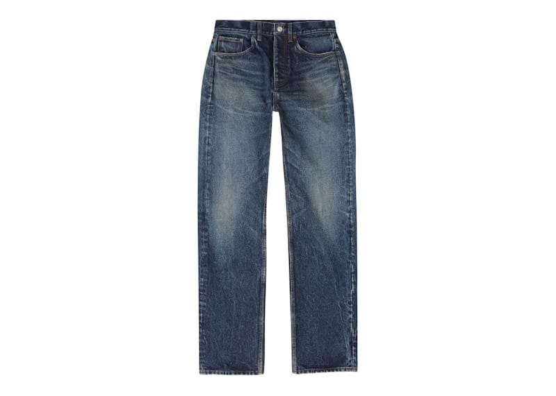Balenciaga Men's Relaxed Selvedge Heavy Denim Large Fit Jeans Navy Blue