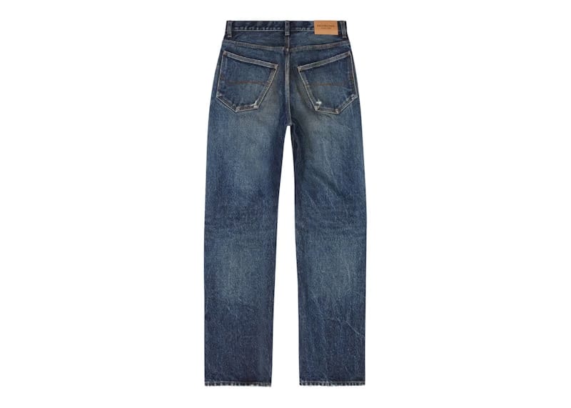 Balenciaga Men's Relaxed Selvedge Heavy Denim Large Fit Jeans Navy Blue