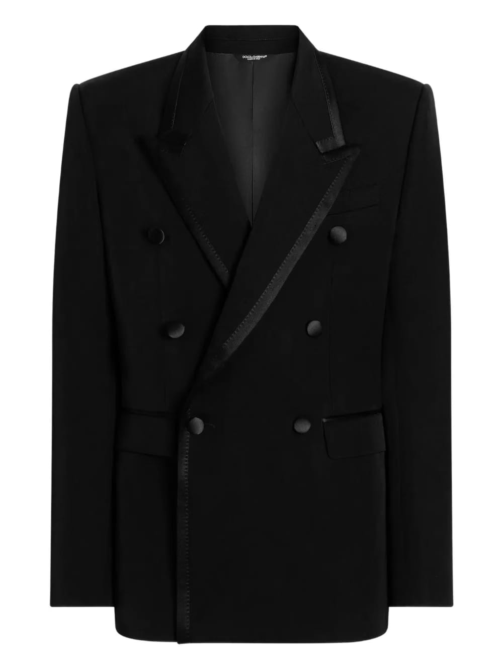 double-breasted satin-trim suit jacket