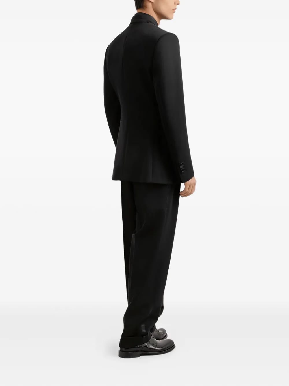 double-breasted satin-trim suit jacket