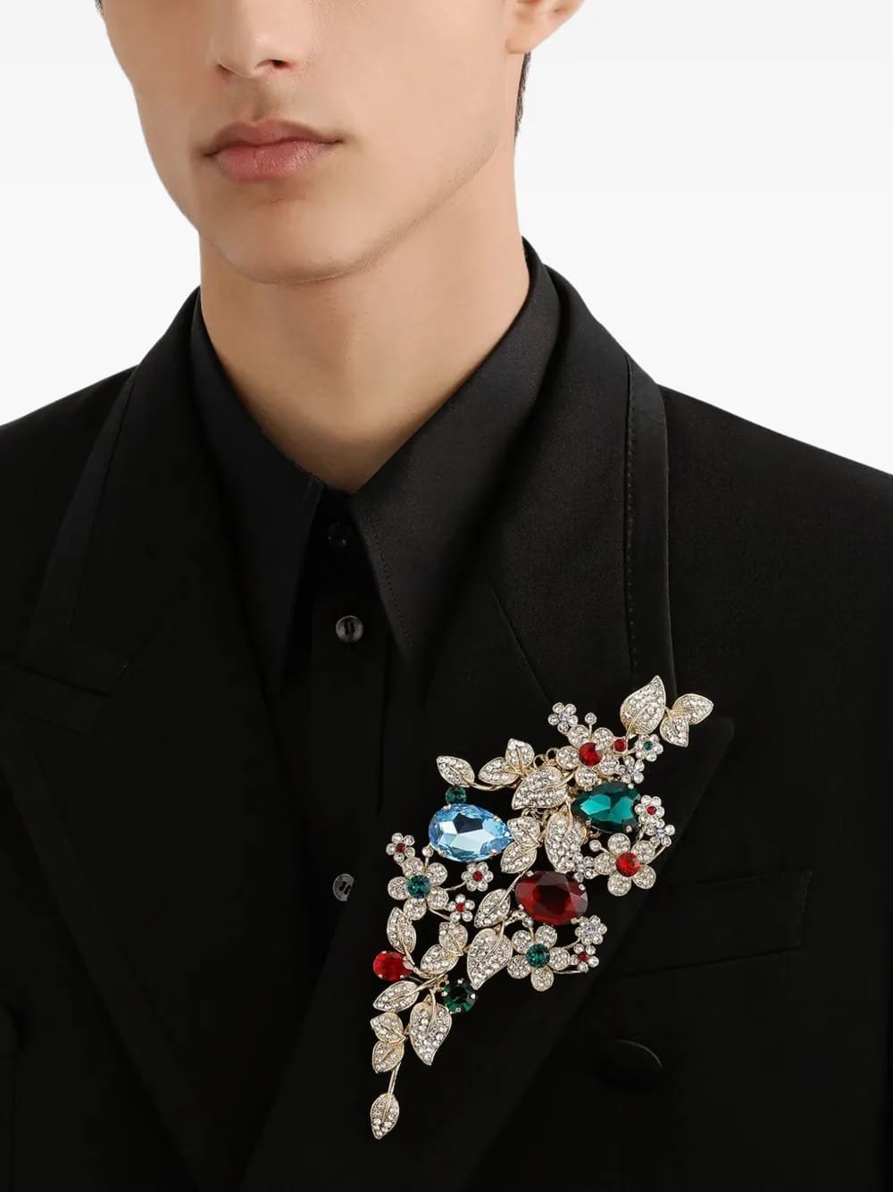 double-breasted satin-trim suit jacket