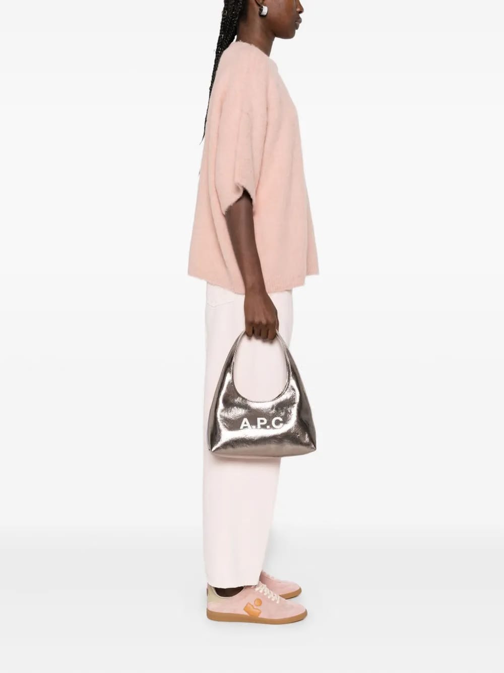 small metallic logo shoulder bag